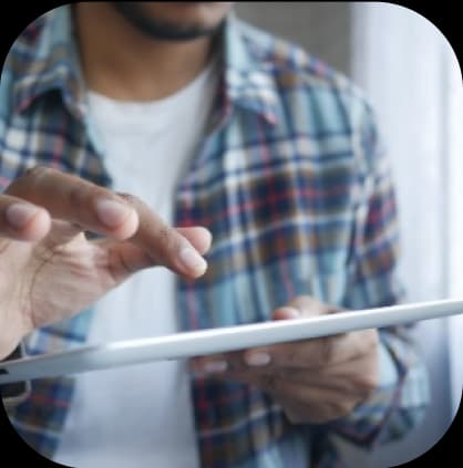 Person using tablet on meet room